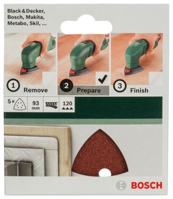 5 disques abrasifs Bosch Delta Velcro Ø93mm grain 120