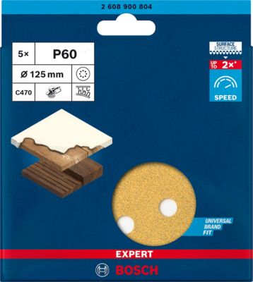 Disques Abrasifs Bosch C470 - Pack De 5, Grain 60, Ø125 Mm