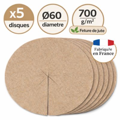 5 disques de paillage en feutre de jute 60 cm