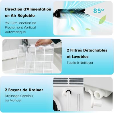 5 en 1 Climatiseur Mobile 14000BTU R290 Classe énergétique A Refroidissement Chauffage Déshumidification Ventilation