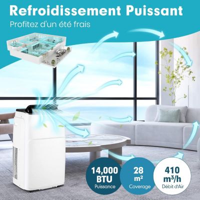 5 en 1 Climatiseur Mobile 14000BTU R290 Classe énergétique A Refroidissement Chauffage Déshumidification Ventilation