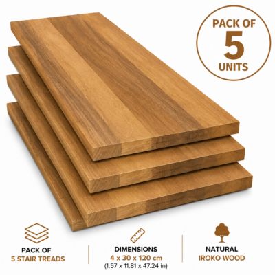 5 marches d'escalier en bois d'iroko 4x30x120 cm