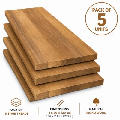 5 marches d'escalier en iroko 4x30x120 cm