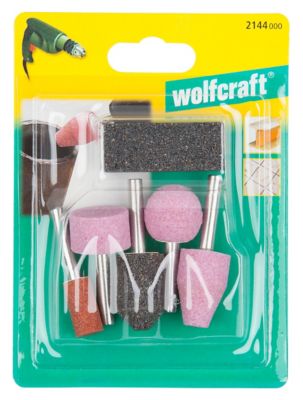 5 meules Wolfcraft pour perceuse + pierre de finition