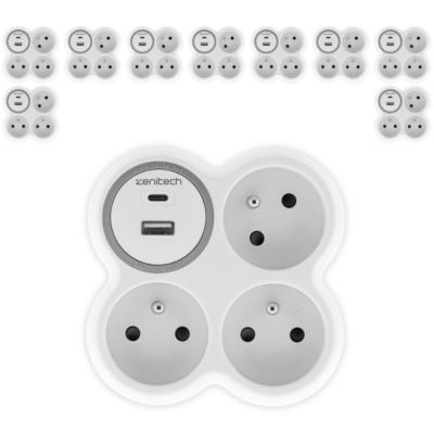 5 prises 3x16A + 2 ports USB A/C - Zenitech