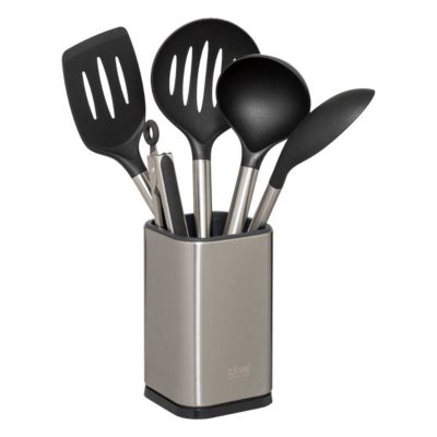 5 ustensiles de cuisine avec pot de rangement en inox - Argent- 5five