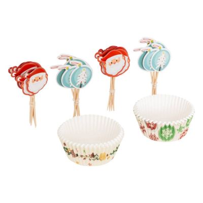 50 caissettes cupcakes 25 piques Noël - Multicolore- 5five
