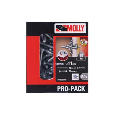 50 chevilles métal pour matériaux creux Molly M5x36mm