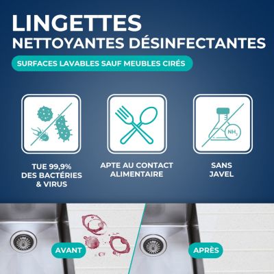 50 lingettes nettoyantes désinfectantes