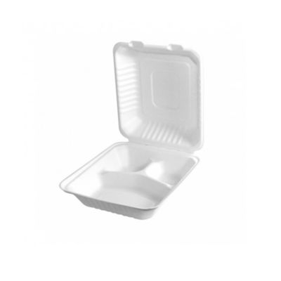 50 Lunch Box Boîtes Menu 3 Compartiments 229 x 229 x 44,8 mm en Pulpe de Canne Usage Unique - D-Work