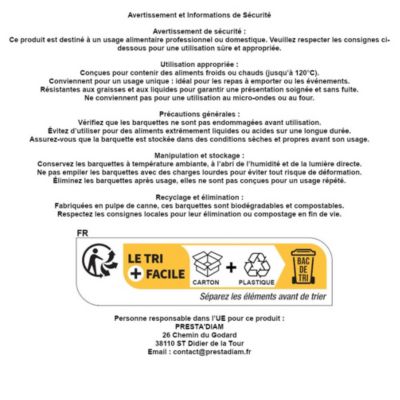 50 Lunch Box Boîtes Menu 3 Compartiments 229 x 229 x 44,8 mm en Pulpe de Canne Usage Unique - D-Work