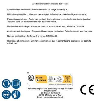 500 Vis Autoperceuses Tête Fraisée Phillips 3.9 x 45 mm - DIN 7504 O - Zingué blanc - D-Work