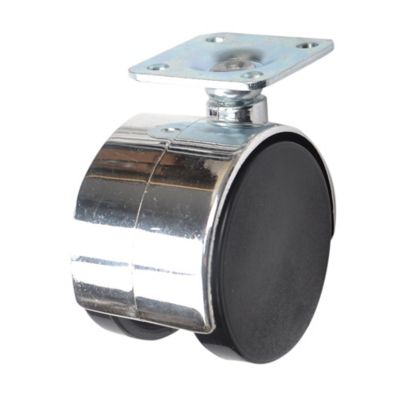 Roulette jumelée pivotante sans frein ø50 mm, plaque 38 x 38 mm chromé, charge max 40 kg
