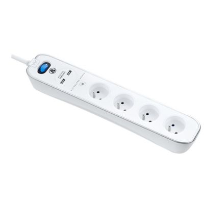 Multiprise parafoudre avec interrupteur 4 prises blanc USB 2 m