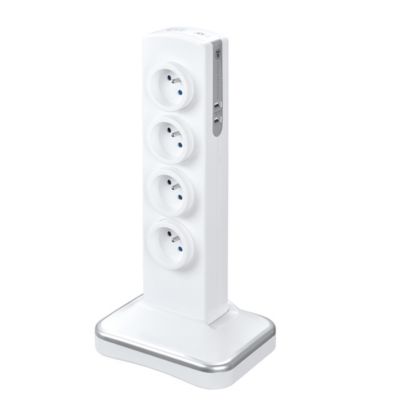 Multiprise 8 prises parafoudre sur socle USB 2m blanc