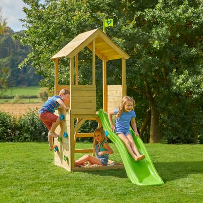 Cabane pour enfant dans les arbres TP Toys avec mur d'escalade et toboggan