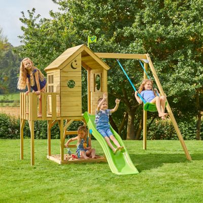 Cabane pour enfant dans les arbres TP Toys avec toboggan  portique  balcon et kit murs