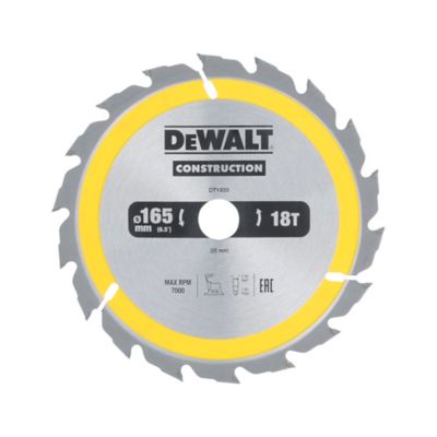 Lame scie circulaire construction TCT 165 x20 18T DEWALT