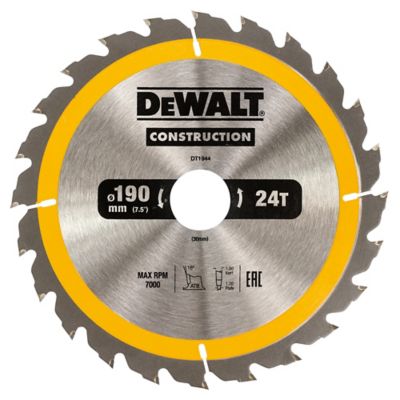 Lame scie circulaire construction TCT 190 x30 24T DEWALT