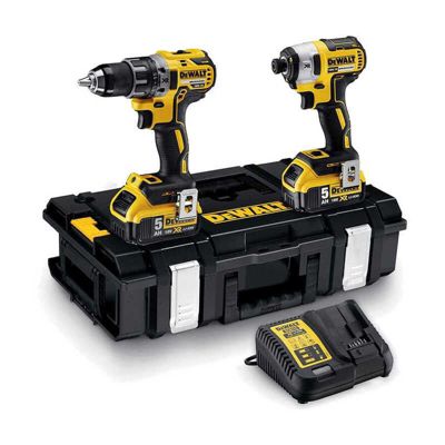 Pack 2 Outils 18v Dewalt Dck266p2-qw : Perceuse-visseuse À Percussion Dcd796, Visseuse À Choc Dcf887, 2 Batteries 5,0 Ah, Coffret