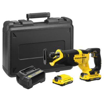 STANLEY FATMAX V20 Scie Sabre 18 V 25 mm Vitesse 0 3000 avec 1 Mallette 2 Batteries 2 Ah et 1 Chargeur 2 Ah SFMCS300D2K QW