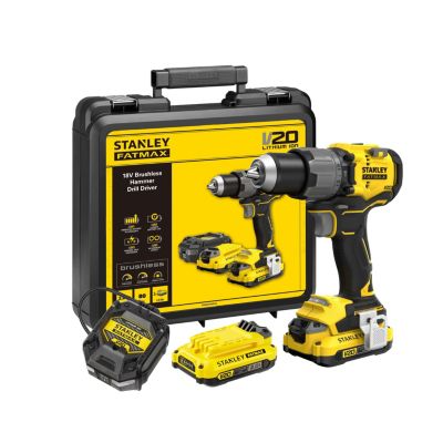 STANLEY FATMAX V20 Perceuse visseuse à percussion sans fil Brushless 18 V avec 2 batteries de 2 0 Ah 1 chargeur et 1 étui de transportboîte de kit - vue 2