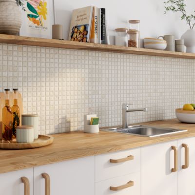 GoodHome - Mosaïque beige 30,5x30,5cm Travertino pierre naturelle mat