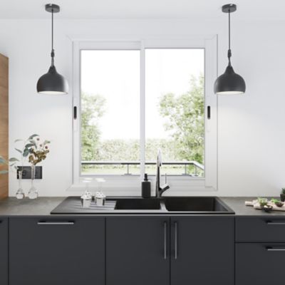 Fenêtre alu 2 vantaux coulissant GoodHome blanc - l.100 x h.75 cm