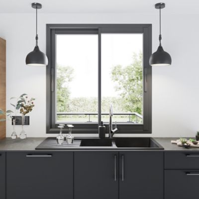 Fenêtre 2 vantaux coulissante double vitrage GoodHome en aluminium .123 x H.137 cm