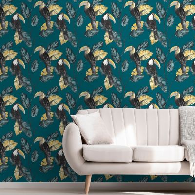 GoodHome - Papier peint Phane intissé 150 sarcelle