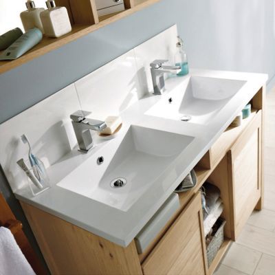 Plan double vasque en résine blanc Cooke & Lewis Massa 120 cm