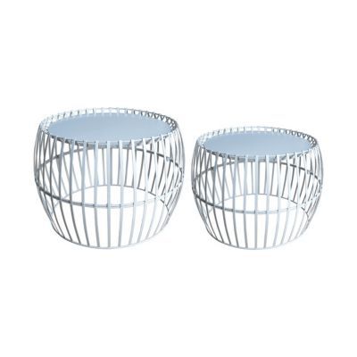 Lot de 2 Table de jardins d'appoint en métal Thani blanc