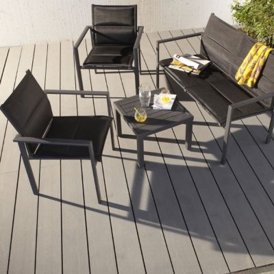 Table basse de jardin en alu Batz lattes noire