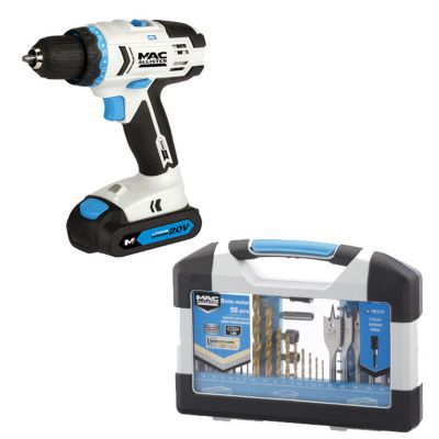 Perceuse visseuse sans fil Mac Allister 20V-1.5Ah & coffret 58 acc