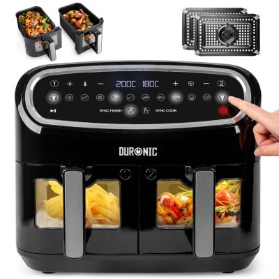 AF24 Friteuse à air 2400W Air fryer 2 tiroirs de 5 litres Sync Cook Sync Finish 10 modes de cuisson Sans huile Duronic