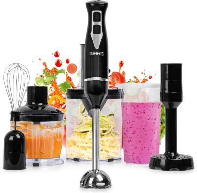 HB35 Bundle Mixeur plongeant 350W 2 vitesses Lames inox avec presse purée hachoir fouet spiraliseur Soupe Purée Smoothie Duronic