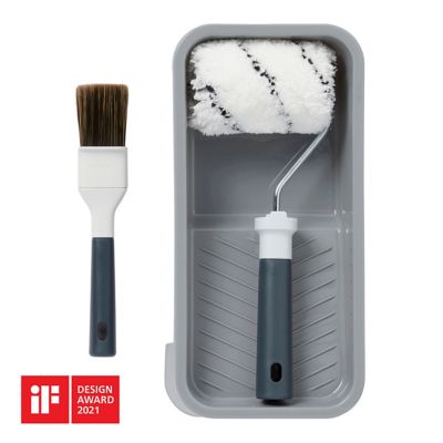 Lot mini rouleau + manchon 100mm + bac de peinture + pinceau lasure et traitement 40mm GoodHome