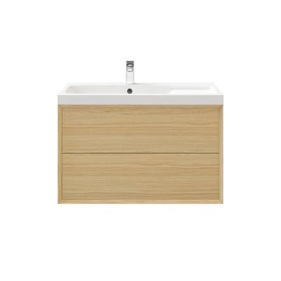 Meuble sous vasque à  suspendre GoodHome Avela placage chêne 100 cm + plan de toilette Avela