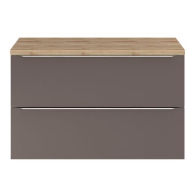 Meuble vasque suspendu gris taupe brillant l.100 cm Imandra + plan de toilette chêne massif Hartland  GoodHome