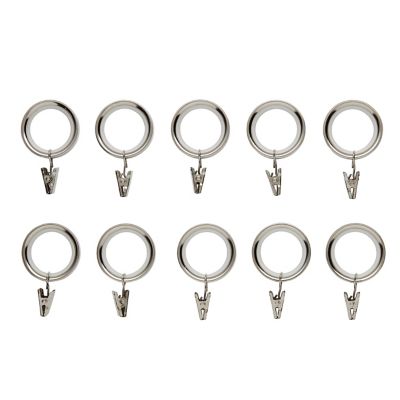 Lot 10 anneaux clip pour barre à rideau Olympe GoodHome métal chromé gris Ø19 cm