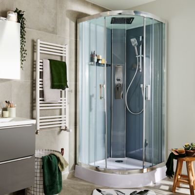 Cabine de douche hydromassante circulaire chromé GoodHome Beloya 90 x 90 cm