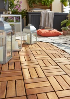 Lot de 4 dalles clipsables acacia Lempa 30 x 30 cm