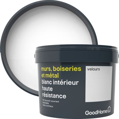 Peinture murs, boiseries et métal GoodHome haute résistance blanc velours 2,5L