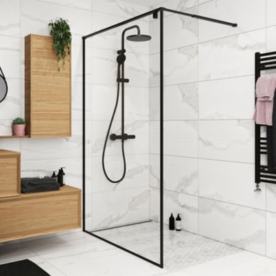 Paroi de douche à  l'italienne GoodHome Ezili gaufré profilé noir 120 cm