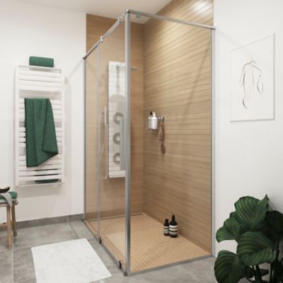 Paroi de douche fixe l.70 x H.195 cm  bandes miroir  profilés alu chrome  GoodHome Ledava