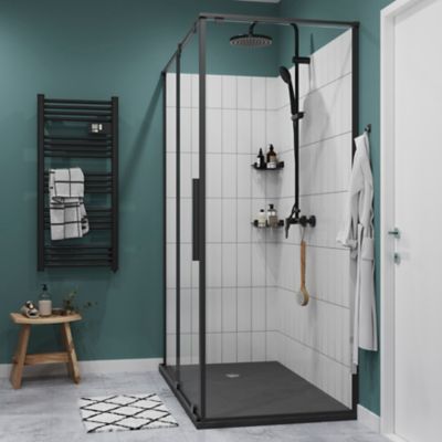 Paroi de douche fixe GoodHome Ezili transparente profilé noir 90 cm