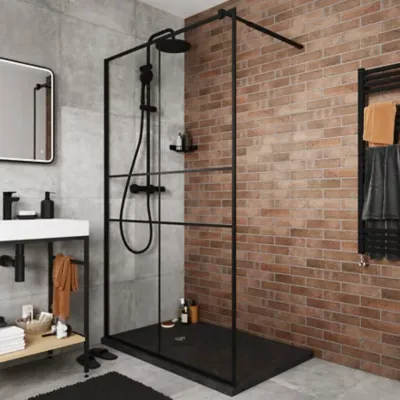 Paroi de douche à  l'italienne GoodHome Ahti transparent profilé noir 120 cm