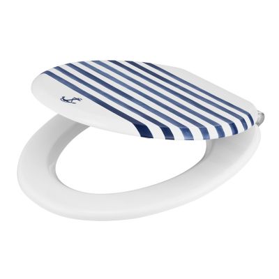 GoodHome - Abattant WC GoodHome Pilica coloris blanc et bleu en bois avec frein de chute