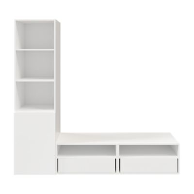 Meuble TV blanc 1 porte 2 tiroirs GoodHome Atomia H. 187 5 x L. 125 x P. 47 cm