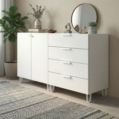 Buffet sur pieds avec portes et tiroirs blanc GoodHome Atomia H. 86 x L. 150 x P. 47 cm - Goodhome